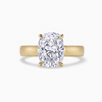 The Esme cushion cut lab grown diamond engagement ring on a matte finish 4mm band