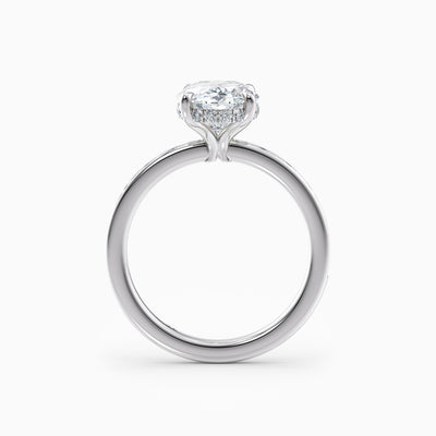 The Eleanor oval lab grown diamond engagement ring with channel set baguette diamond band