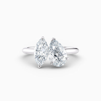The Alexa toi et moi engagement ring with pear and marquise lab grown diamonds in a twisted claw setting