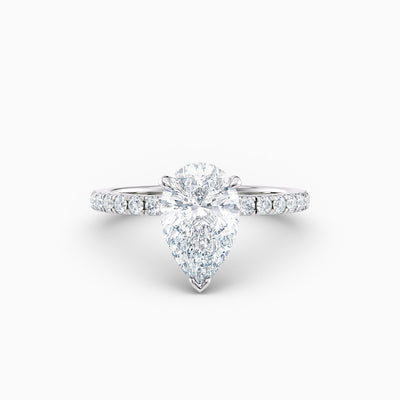 The Charlotte pear shaped lab grown diamond engagement ring with hidden halo and diamond band
