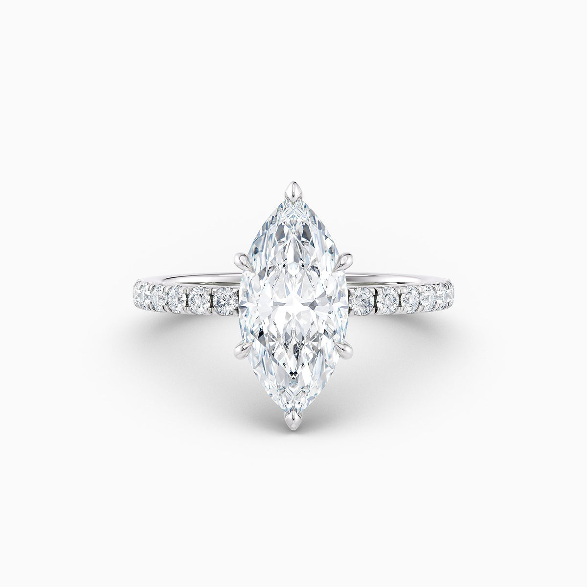 The Cora marquise lab grown diamond engagement ring with hidden halo and diamond band