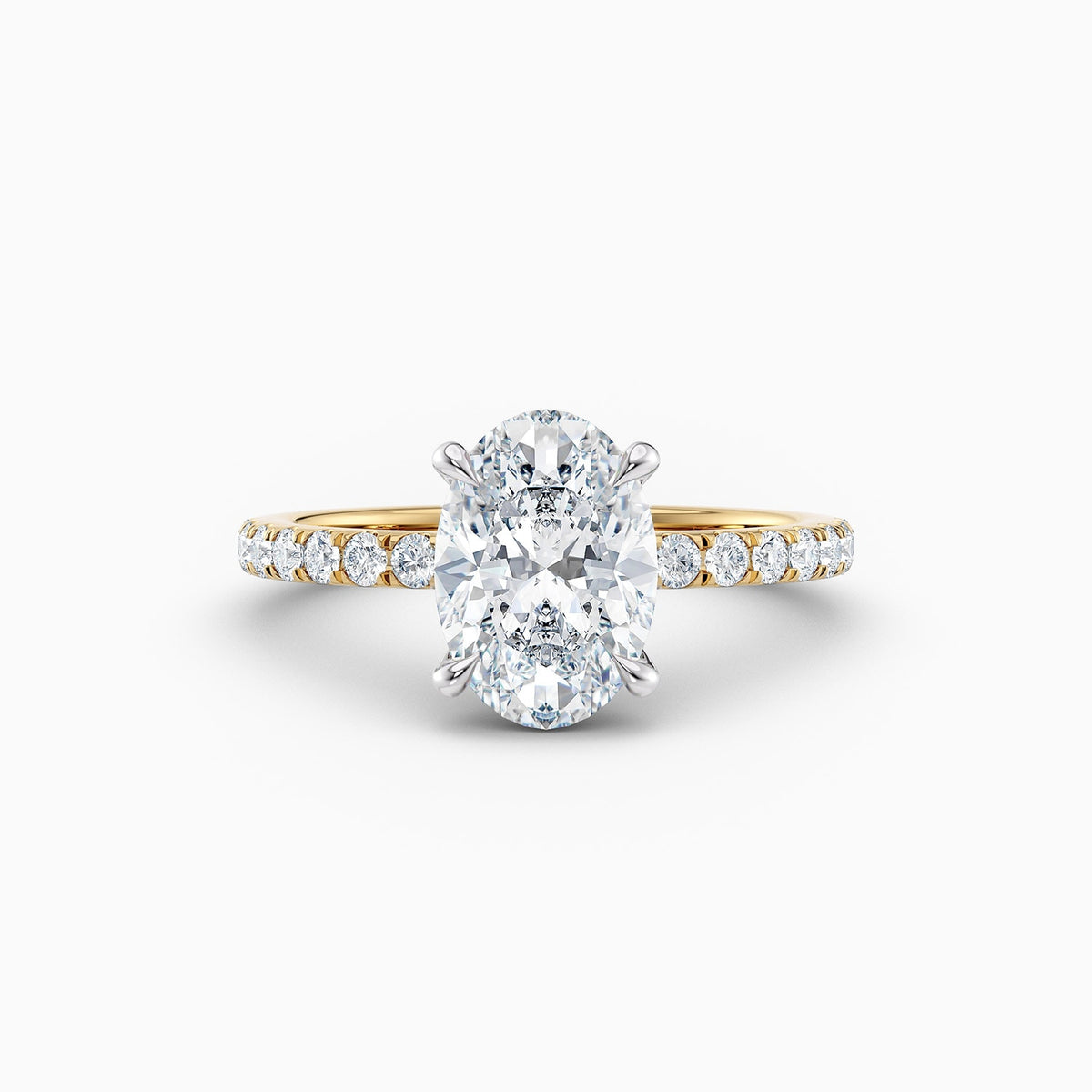 The Cora oval lab grown diamond engagement ring with hidden halo and diamond band