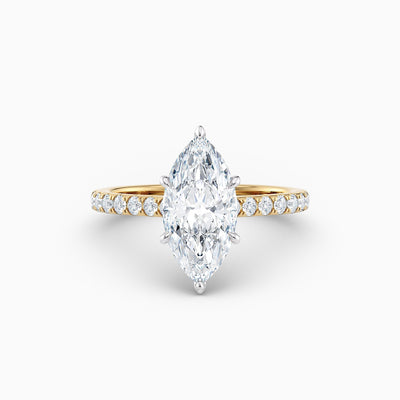 The Sophia marquise lab grown diamond engagement ring with hidden halo and upswept diamond band