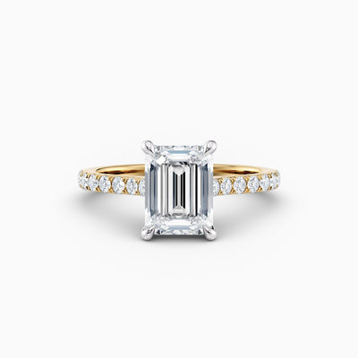 The Sophia emerald cut lab grown diamond engagement ring with hidden halo and cathedral diamond band