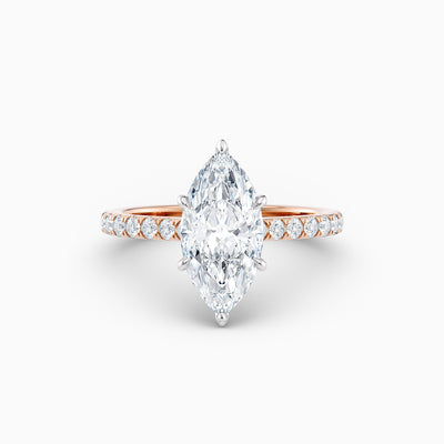 The Sophia marquise lab grown diamond engagement ring with hidden halo and upswept diamond band
