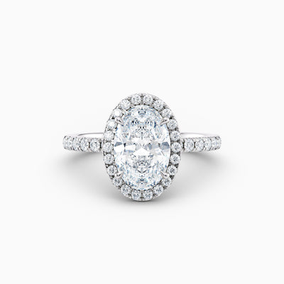 The Charlotte oval lab grown diamond halo engagement ring with diamond band, hand-crafted in Brisbane