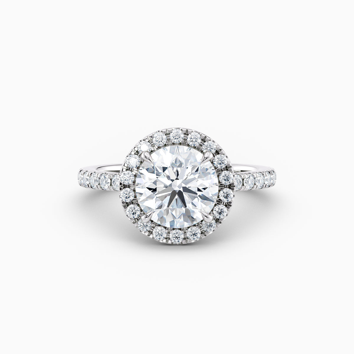 The Charlotte round brilliant lab grown diamond halo engagement ring with pavé diamond band