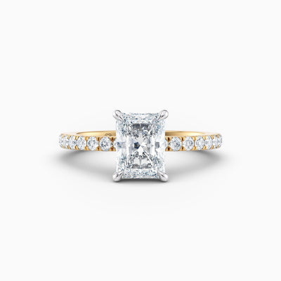 The Cora radiant cut lab grown diamond engagement ring with hidden halo and diamond band, hand-crafted in Brisbane