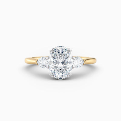 Oval lab grown diamond ring with pear shaped side stones, hand-crafted in Brisbane by Orlaithea