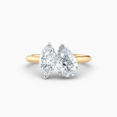 The Alexa toi et moi engagement ring with pear and marquise lab grown diamonds in a twisted claw setting