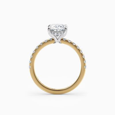 The Cora oval lab grown diamond engagement ring with hidden halo and diamond band