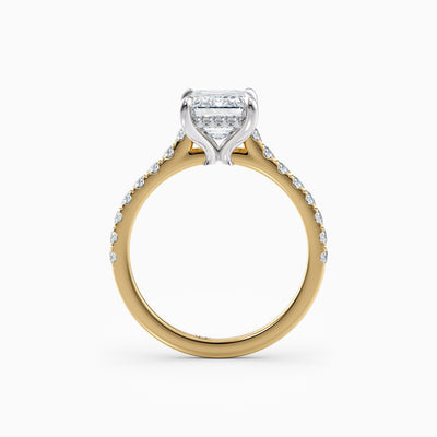The Sophia emerald cut lab grown diamond engagement ring with hidden halo and cathedral diamond band