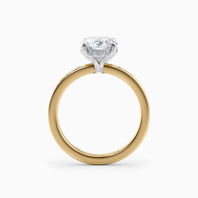 The Eleanor oval lab grown diamond engagement ring with channel set baguette diamond band