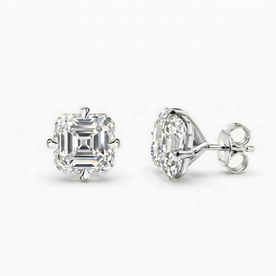 Julia asscher cut lab grown diamond stud earrings in 18ct gold, handcrafted in Brisbane