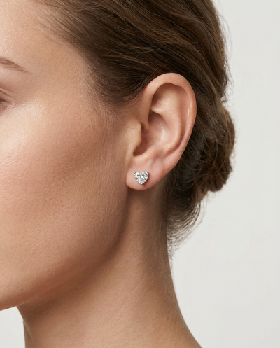 Julia 2ct heart shaped lab grown diamond stud earrings in 18ct gold, handcrafted in Brisbane