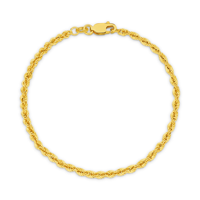 Calista Hollow Diamond Cut Rope Bracelet 2.75mm in solid gold
