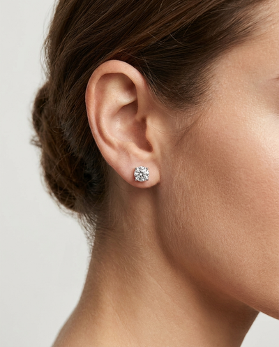 Julia round brilliant lab grown diamond stud earrings in 18ct gold, handcrafted in Brisbane