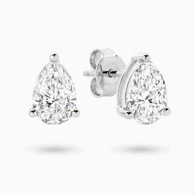 Julia 2ct pear shaped lab grown diamond stud earrings in 18ct gold, handcrafted in Brisbane