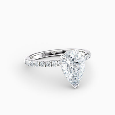 The Charlotte pear shaped lab grown diamond engagement ring with hidden halo and diamond band
