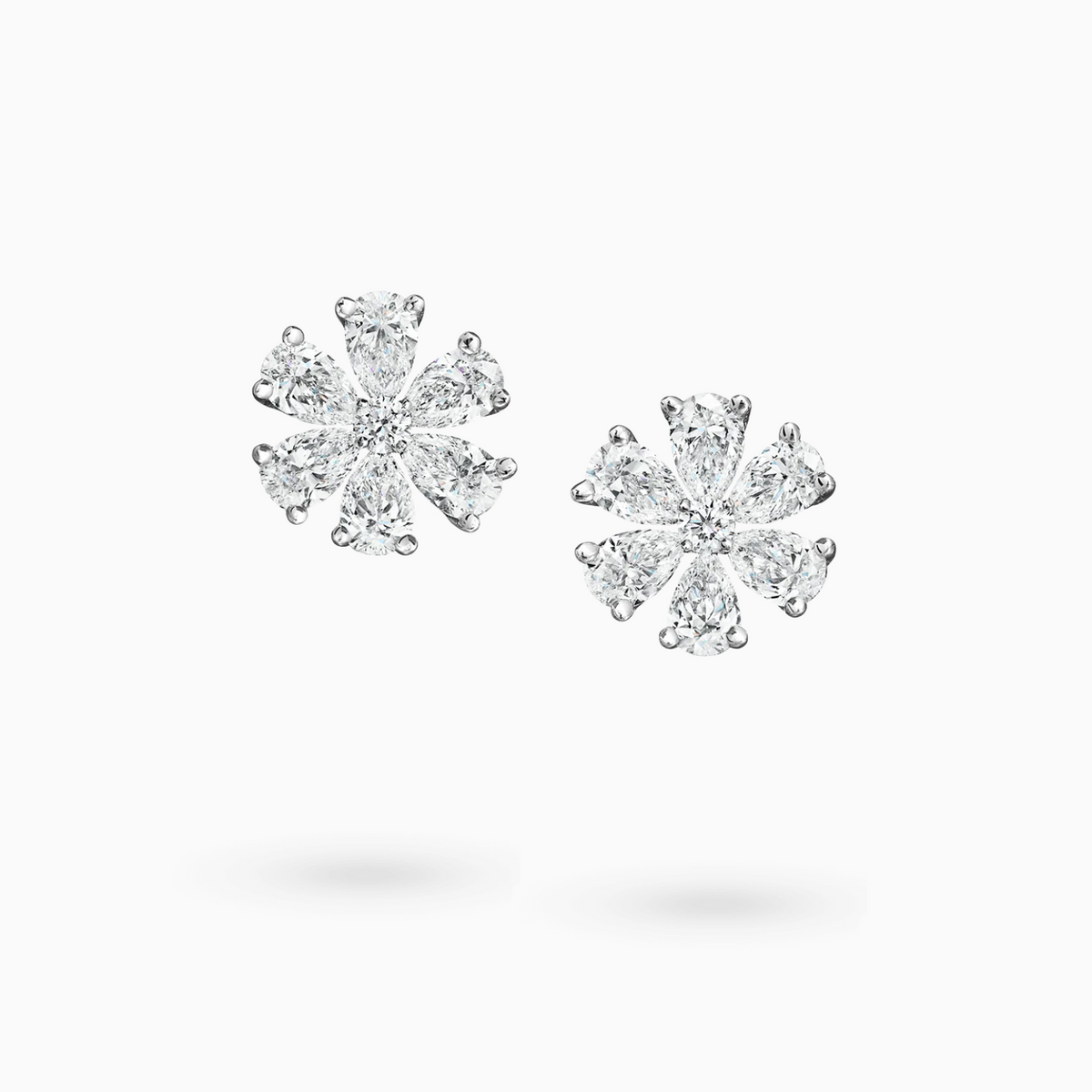 Aurora flower lab grown diamond earrings with pear shaped petals, 1.92ct in platinum