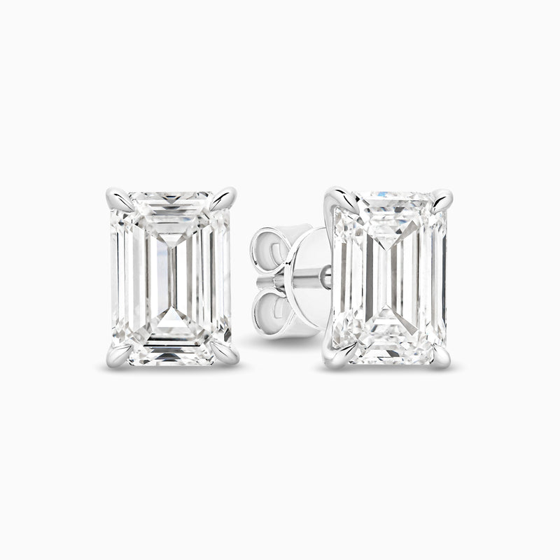 Emerald cut lab grown diamond stud earrings in 18ct white gold