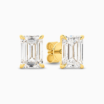Emerald cut lab grown diamond stud earrings in 18ct yellow gold