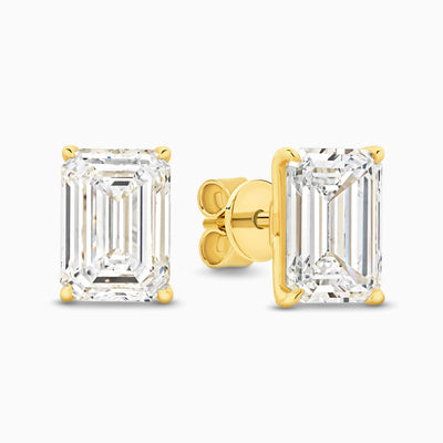 Julia emerald cut lab grown diamond stud earrings in 18ct gold, handcrafted in Brisbane