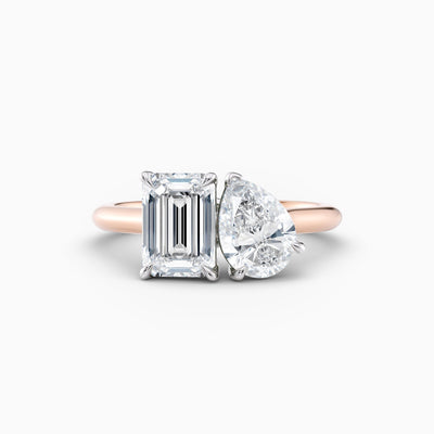 The Alexis toi et moi engagement ring with emerald cut and pear lab grown diamonds, hand-crafted in Brisbane