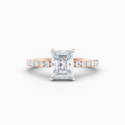 The Cora radiant cut lab grown diamond engagement ring with hidden halo and diamond band, hand-crafted in Brisbane