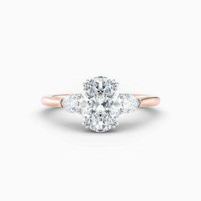 Oval lab grown diamond ring with pear shaped side stones, hand-crafted in Brisbane by Orlaithea