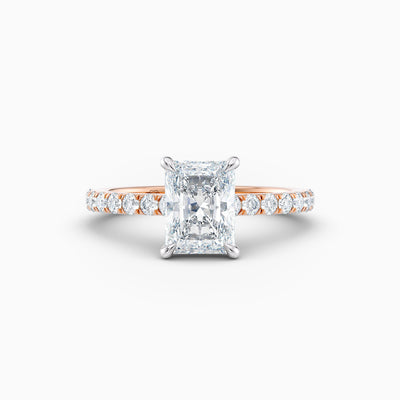 The Sophia radiant cut lab grown diamond engagement ring with hidden halo and upswept diamond band