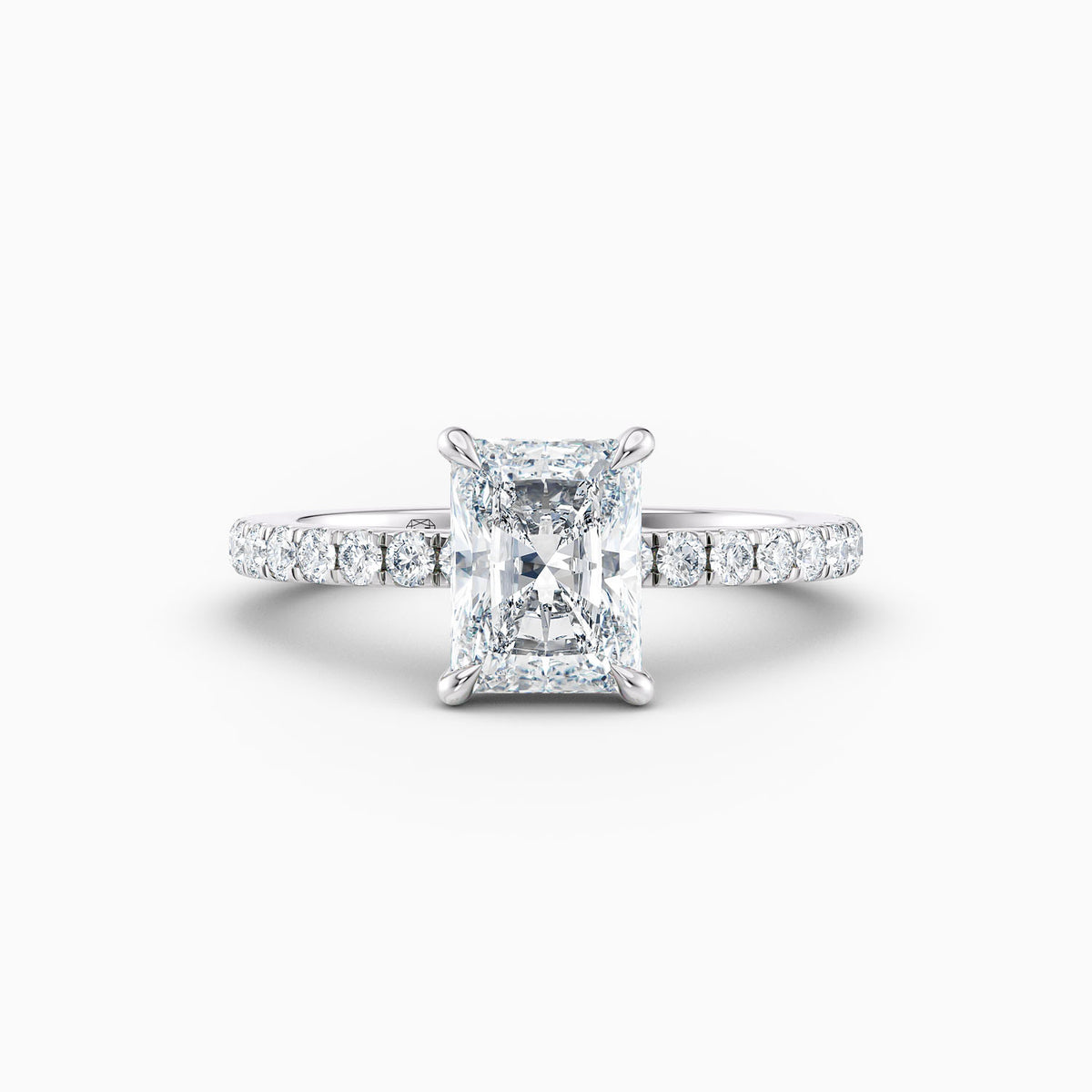 The Cora radiant cut lab grown diamond engagement ring with hidden halo and diamond band, hand-crafted in Brisbane