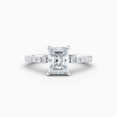 The Cora radiant cut lab grown diamond engagement ring with hidden halo and diamond band, hand-crafted in Brisbane