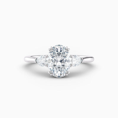Oval lab grown diamond ring with pear shaped side stones, hand-crafted in Brisbane by Orlaithea
