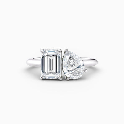 The Alexis toi et moi engagement ring with emerald cut and pear lab grown diamonds, hand-crafted in Brisbane