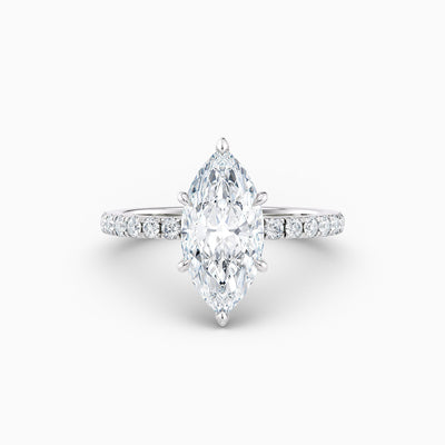 The Cora marquise lab grown diamond engagement ring with hidden halo and diamond band