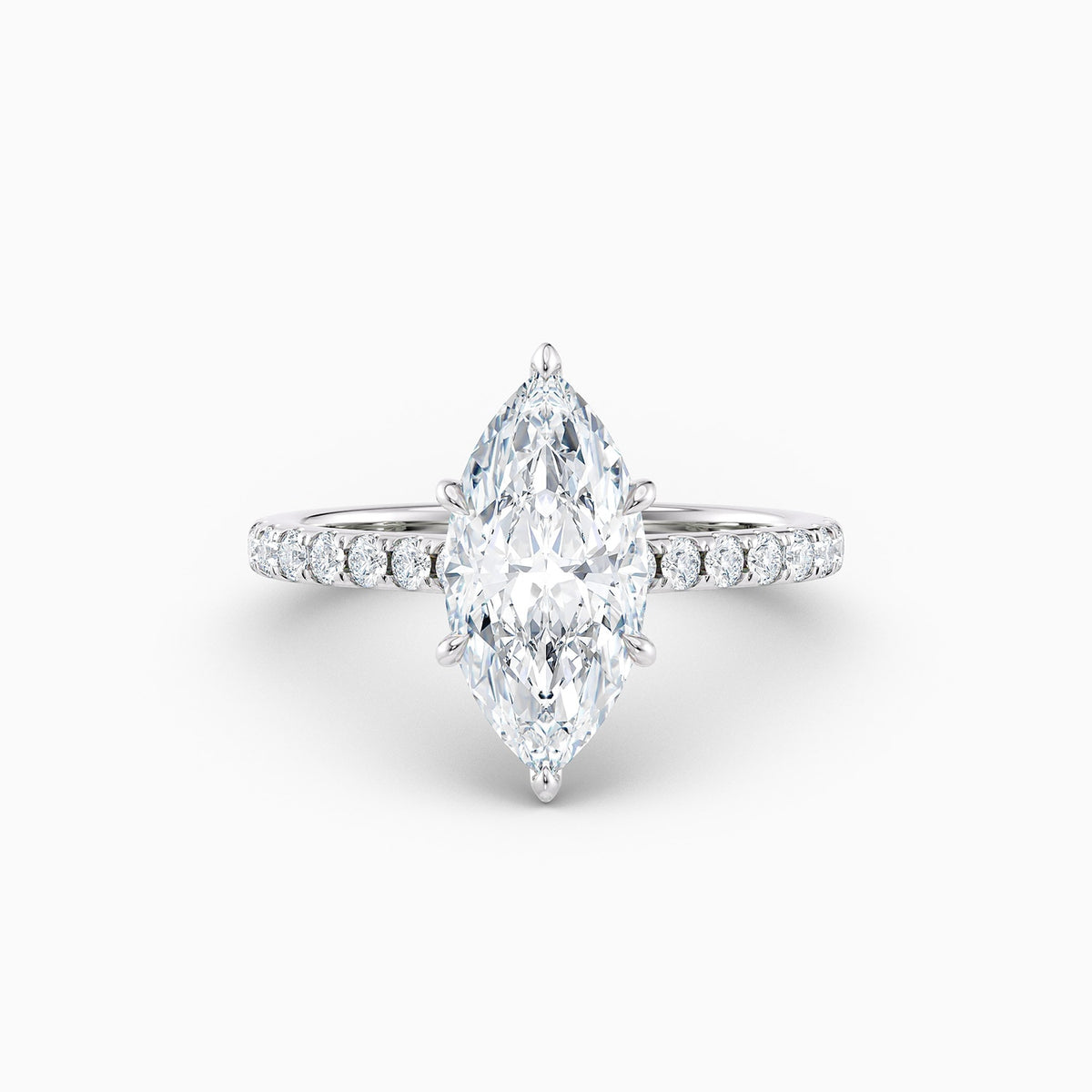 The Sophia marquise lab grown diamond engagement ring with hidden halo and upswept diamond band
