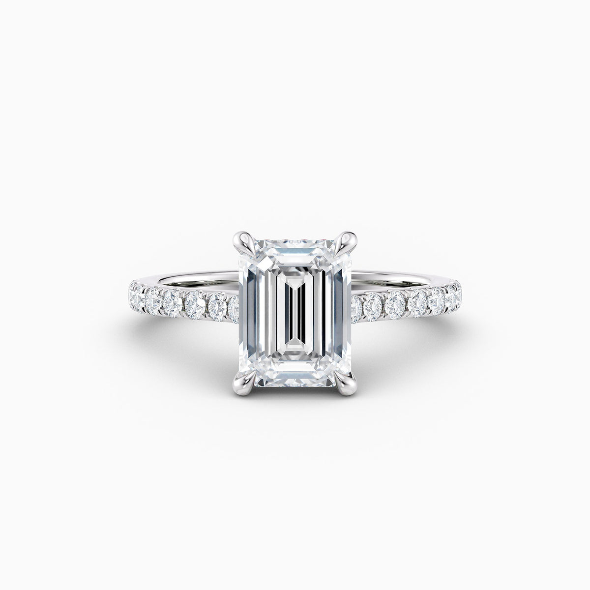 The Sophia emerald cut lab grown diamond engagement ring with hidden halo and cathedral diamond band