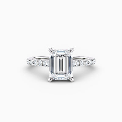 The Sophia emerald cut lab grown diamond engagement ring with hidden halo and cathedral diamond band