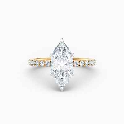 The Cora marquise lab grown diamond engagement ring with hidden halo and diamond band