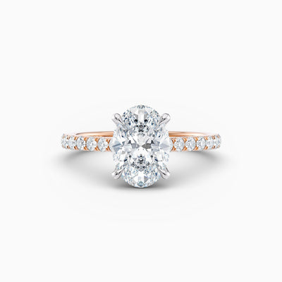 The Sophia oval lab grown diamond engagement ring with hidden halo and upswept diamond band