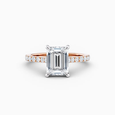 The Sophia emerald cut lab grown diamond engagement ring with hidden halo and cathedral diamond band