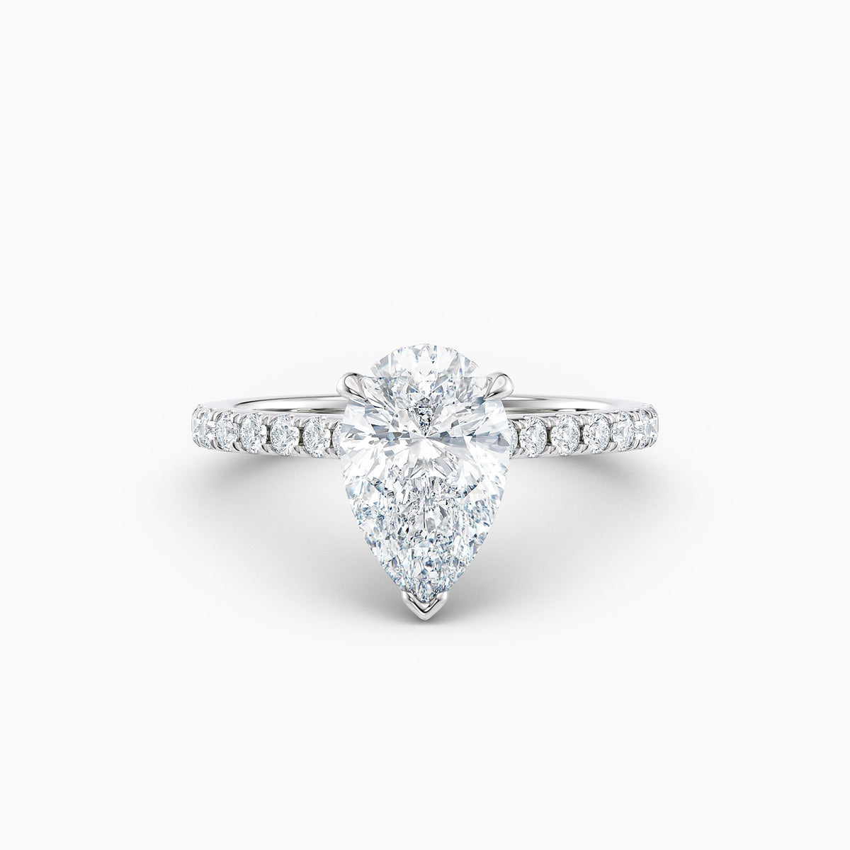 The Sophia pear shaped lab grown diamond engagement ring with hidden halo and upswept diamond band