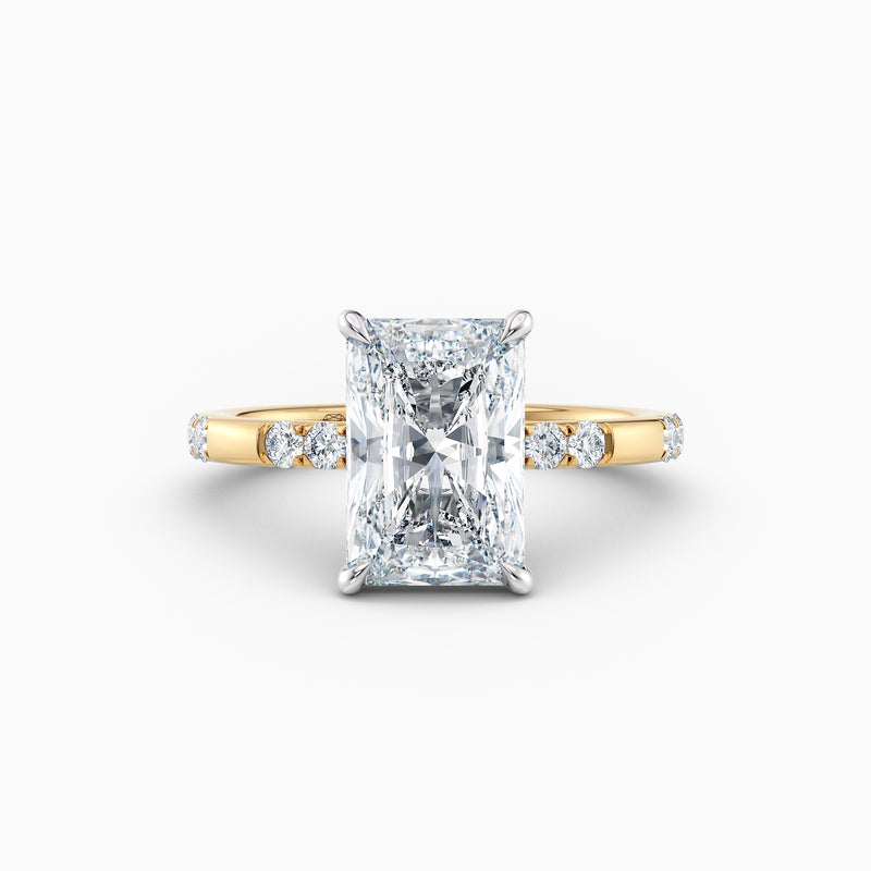 The Belle radiant cut lab grown diamond engagement ring with hidden halo and diamond band