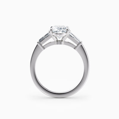 Oval lab grown diamond engagement ring with tapered baguette side stones, hand-crafted in Brisbane