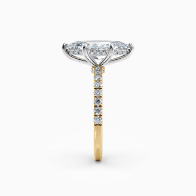 The Cora marquise lab grown diamond engagement ring with hidden halo and diamond band