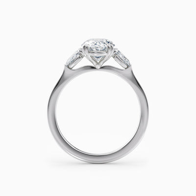Oval lab grown diamond ring with pear shaped side stones, hand-crafted in Brisbane by Orlaithea