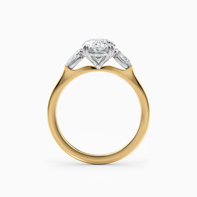Oval lab grown diamond ring with pear shaped side stones, hand-crafted in Brisbane by Orlaithea