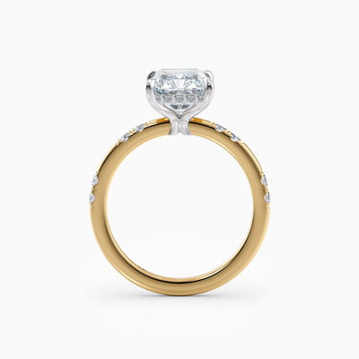 The Belle radiant cut lab grown diamond engagement ring with hidden halo and diamond band