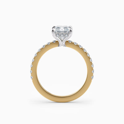 The Cora radiant cut lab grown diamond engagement ring with hidden halo and diamond band, hand-crafted in Brisbane